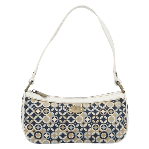 CELINE Hand Bag Canvas Navy Gold Tone Auth BA16627