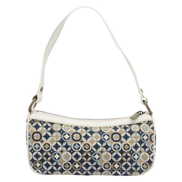 CELINE Hand Bag Canvas Navy Gold Tone Auth BA16627