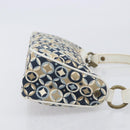 CELINE Hand Bag Canvas Navy Gold Tone Auth BA16627-4