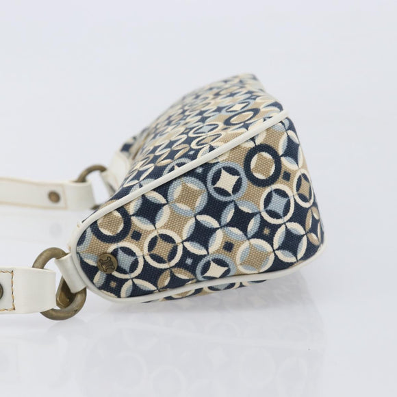 CELINE Hand Bag Canvas Navy Gold Tone Auth BA16627