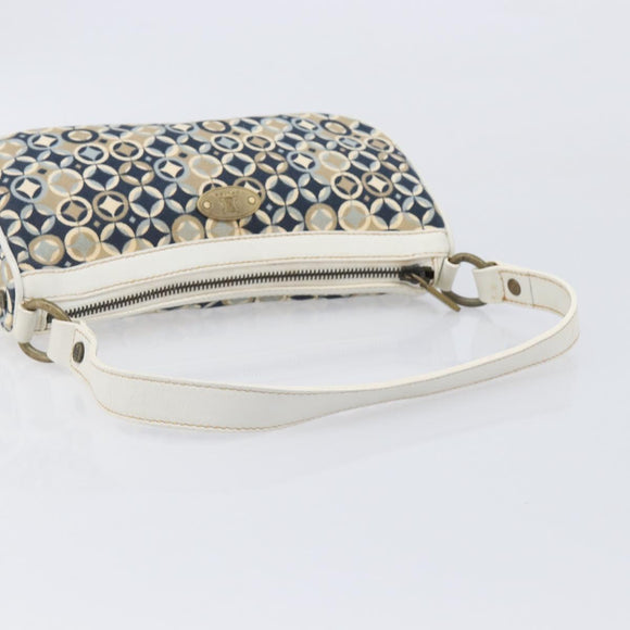 CELINE Hand Bag Canvas Navy Gold Tone Auth BA16627