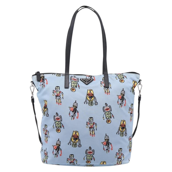 PRADA Tote Bag Nylon 2way Light Blue Silver Auth BA16632A