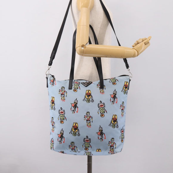 PRADA Tote Bag Nylon 2way Light Blue Silver Auth BA16632A