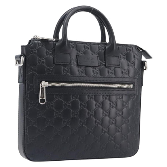 GUCCI GuccissimaGG Hand Bag Leather Black Silver 406410 Auth BA16633A
