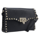 Valentino Rock studs Shoulder Bag Leather Black Gold Tone Auth BA16640A-1