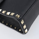 Valentino Rock studs Shoulder Bag Leather Black Gold Tone Auth BA16640A-12