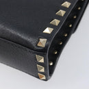 Valentino Rock studs Shoulder Bag Leather Black Gold Tone Auth BA16640A-13
