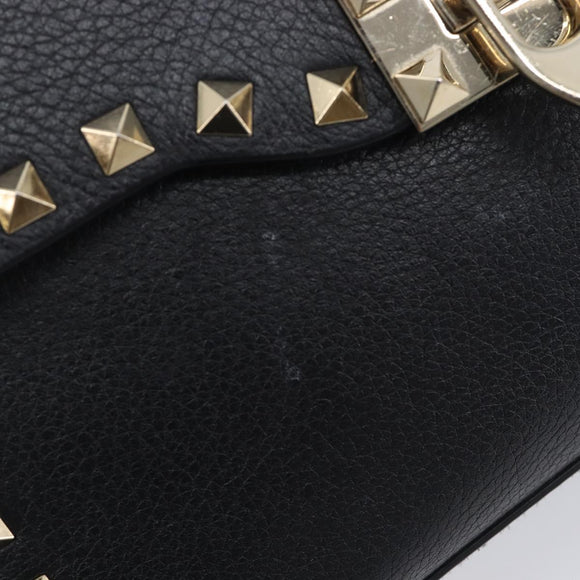 Valentino Rock studs Shoulder Bag Leather Black Gold Tone Auth BA16640A