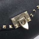 Valentino Rock studs Shoulder Bag Leather Black Gold Tone Auth BA16640A-17