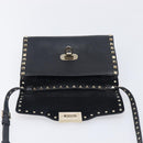 Valentino Rock studs Shoulder Bag Leather Black Gold Tone Auth BA16640A-18