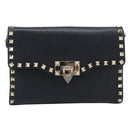 Valentino Rock studs Shoulder Bag Leather Black Gold Tone Auth BA16640A-2