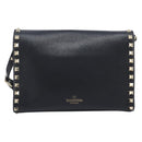 Valentino Rock studs Shoulder Bag Leather Black Gold Tone Auth BA16640A-3