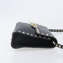 Valentino Rock studs Shoulder Bag Leather Black Gold Tone Auth BA16640A-4
