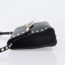 Valentino Rock studs Shoulder Bag Leather Black Gold Tone Auth BA16640A-5