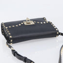 Valentino Rock studs Shoulder Bag Leather Black Gold Tone Auth BA16640A-6