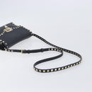 Valentino Rock studs Shoulder Bag Leather Black Gold Tone Auth BA16640A-7