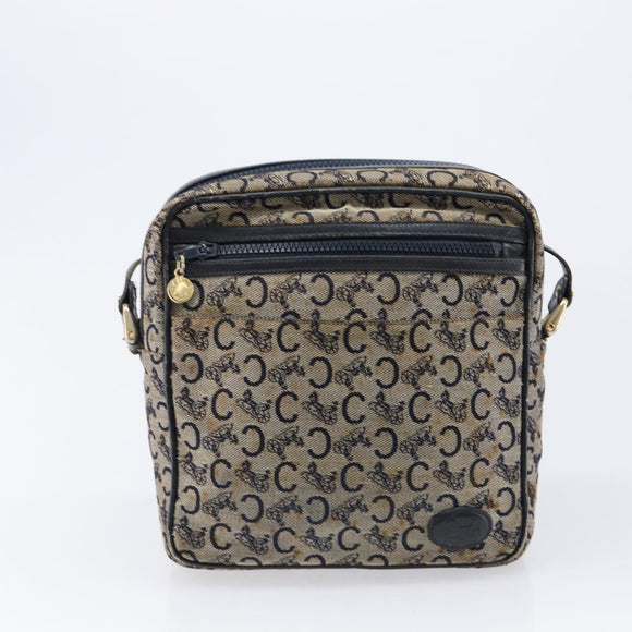 CELINE Macadam C Saruki Shoulder Bag Canvas PVC 2 Set Beige Navy Auth BA16645