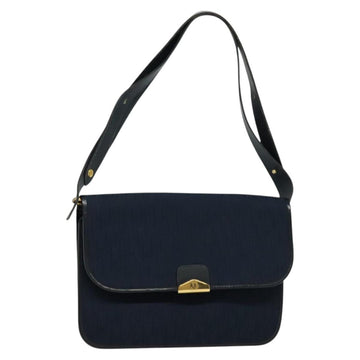 Christian Dior Trotter Canvas Shoulder Bag Navy Gold Auth BA1665