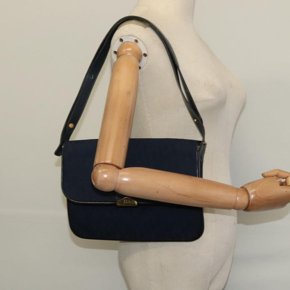 Christian Dior Trotter Canvas Shoulder Bag Navy Gold Auth BA1665
