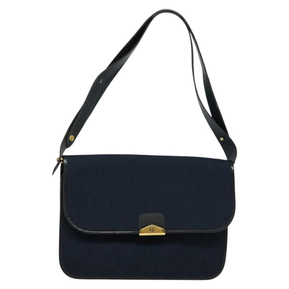 Christian Dior Trotter Canvas Shoulder Bag Navy Gold Auth BA1665