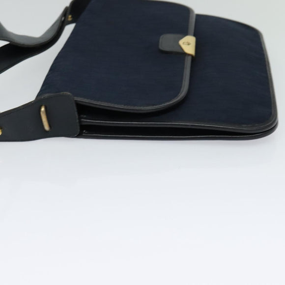 Christian Dior Trotter Canvas Shoulder Bag Navy Gold Auth BA1665