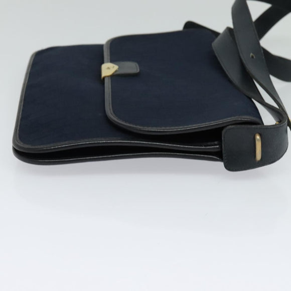 Christian Dior Trotter Canvas Shoulder Bag Navy Gold Auth BA1665