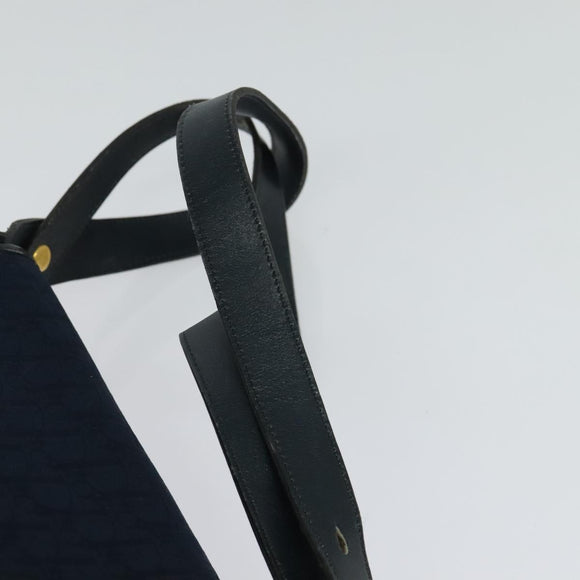 Christian Dior Trotter Canvas Shoulder Bag Navy Gold Auth BA1665
