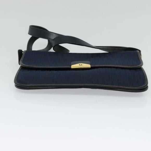 Christian Dior Trotter Canvas Shoulder Bag Navy Gold Auth BA1665