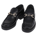 GUCCI Horsebit loafers Leather 37 1/2 Black Silver Auth BA16654M-1