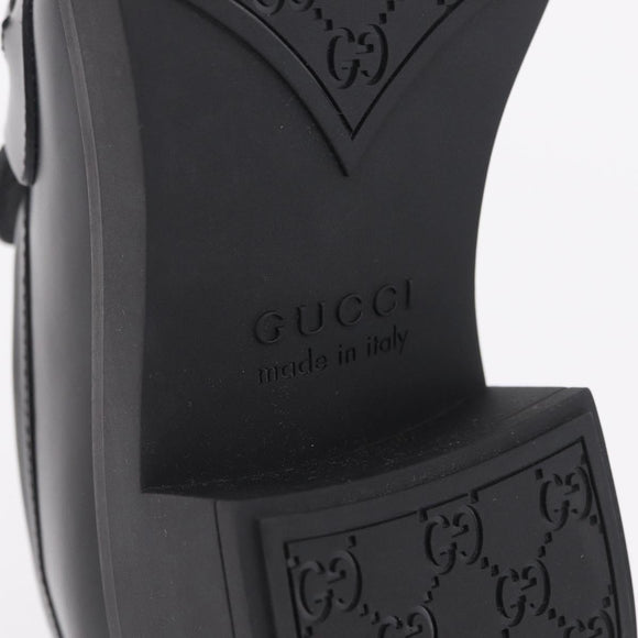 GUCCI Horsebit loafers Leather 37 1/2 Black Silver Auth BA16654M