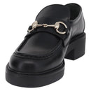 GUCCI Horsebit loafers Leather 37 1/2 Black Silver Auth BA16654M-2