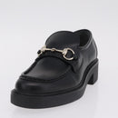 GUCCI Horsebit loafers Leather 37 1/2 Black Silver Auth BA16654M-21