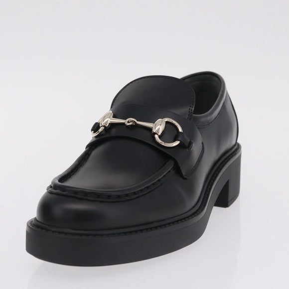 GUCCI Horsebit loafers Leather 37 1/2 Black Silver Auth BA16654M