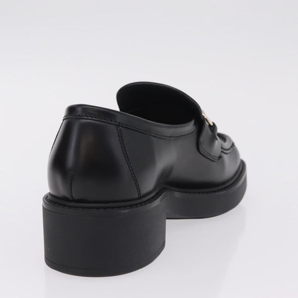 GUCCI Horsebit loafers Leather 37 1/2 Black Silver Auth BA16654M