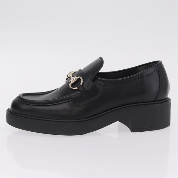 GUCCI Horsebit loafers Leather 37 1/2 Black Silver Auth BA16654M