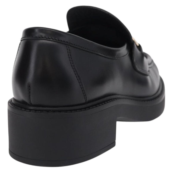 GUCCI Horsebit loafers Leather 37 1/2 Black Silver Auth BA16654M