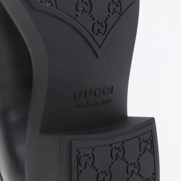 GUCCI Horsebit loafers Leather 37 1/2 Black Silver Auth BA16654M