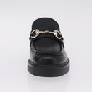 GUCCI Horsebit loafers Leather 37 1/2 Black Silver Auth BA16654M-31