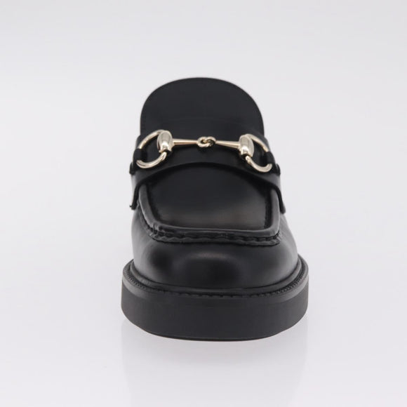 GUCCI Horsebit loafers Leather 37 1/2 Black Silver Auth BA16654M