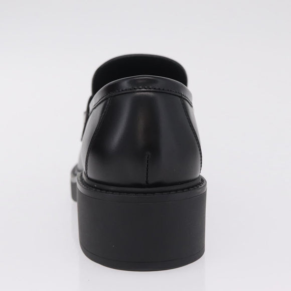 GUCCI Horsebit loafers Leather 37 1/2 Black Silver Auth BA16654M