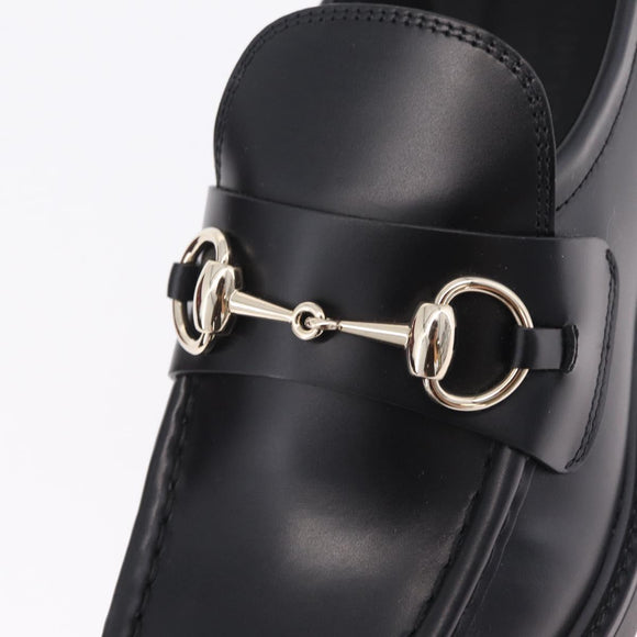 GUCCI Horsebit loafers Leather 37 1/2 Black Silver Auth BA16654M