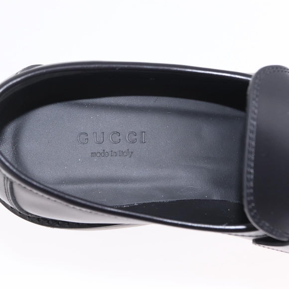 GUCCI Horsebit loafers Leather 37 1/2 Black Silver Auth BA16654M