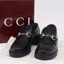 GUCCI Horsebit loafers Leather 37 1/2 Black Silver Auth BA16654M-40