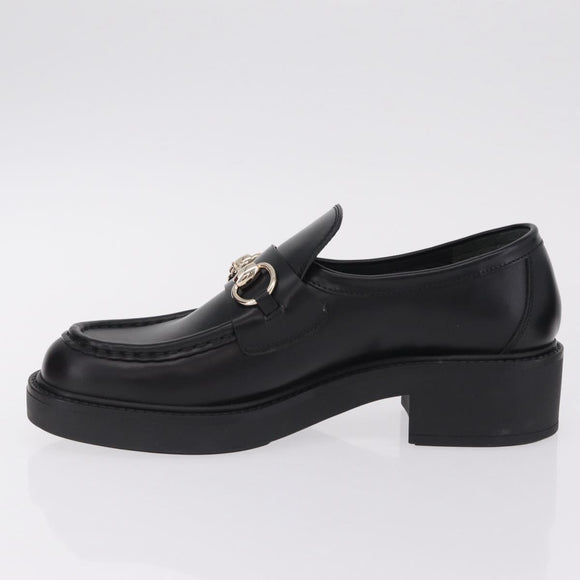GUCCI Horsebit loafers Leather 37 1/2 Black Silver Auth BA16654M