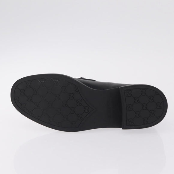 GUCCI Horsebit loafers Leather 37 1/2 Black Silver Auth BA16654M