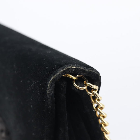 Salvatore Ferragamo Chain Shoulder Bag Velor Black Gold Tone Auth BA16656
