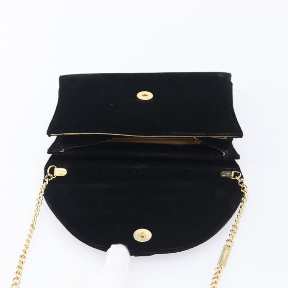 Salvatore Ferragamo Chain Shoulder Bag Velor Black Gold Tone Auth BA16656
