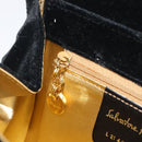 Salvatore Ferragamo Chain Shoulder Bag Velor Black Gold Tone Auth BA16656-24