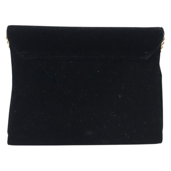 Salvatore Ferragamo Chain Shoulder Bag Velor Black Gold Tone Auth BA16656