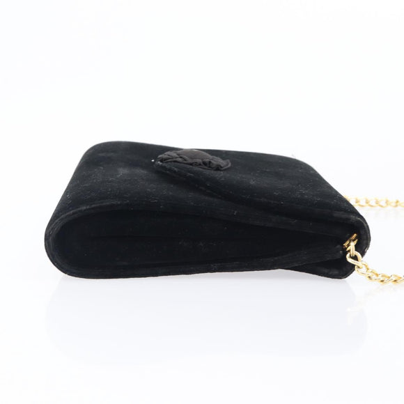 Salvatore Ferragamo Chain Shoulder Bag Velor Black Gold Tone Auth BA16656